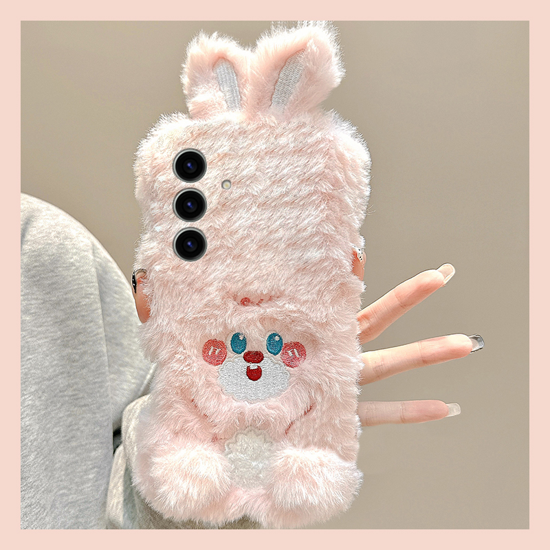 粉色呆萌兔子适用三星s25edge手机壳s24plus立体s23+十s22耳朵s21fe秋冬s20ultra毛绒s10卡通s9可爱s8/note20