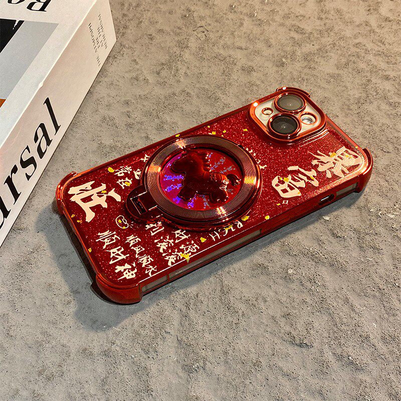 手机壳硅胶闪粉卡2026新年红色马