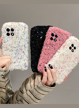 ins风拼色墨点适用小米红米k80手机壳k70pro冬天k60e至尊版k50晕染turbo4秋冬季3毛绒绒k40s软k30s/k30i/12x