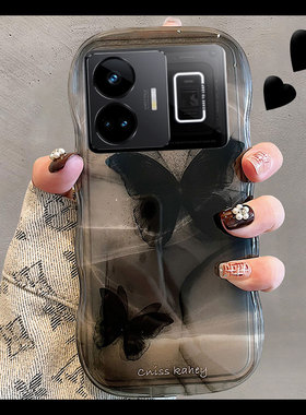 黑色晕染蝴蝶适用oppo真我gt5手机壳12韩系v20小众v15硅胶v13高级感v11少女q5pro个性q3s女q2/gtneo+十realme