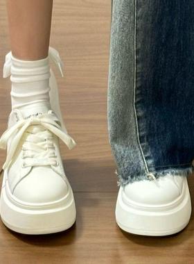 法国GPE 新款圆头白色增高小个子松糕鞋女ins风休闲厚底防滑板鞋