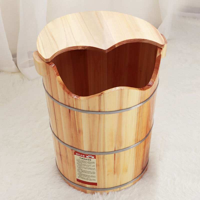 高50cm泡脚木桶加高带盖保温熏蒸桶足浴桶加热蒸汽足疗蒸脚桶木桶
