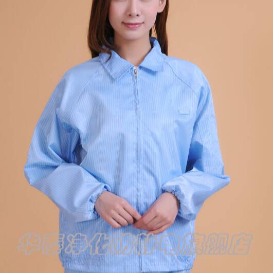 静电衣服上衣短款藏青色工作无尘衣防尘服SMT体翻领单件耐脏透气