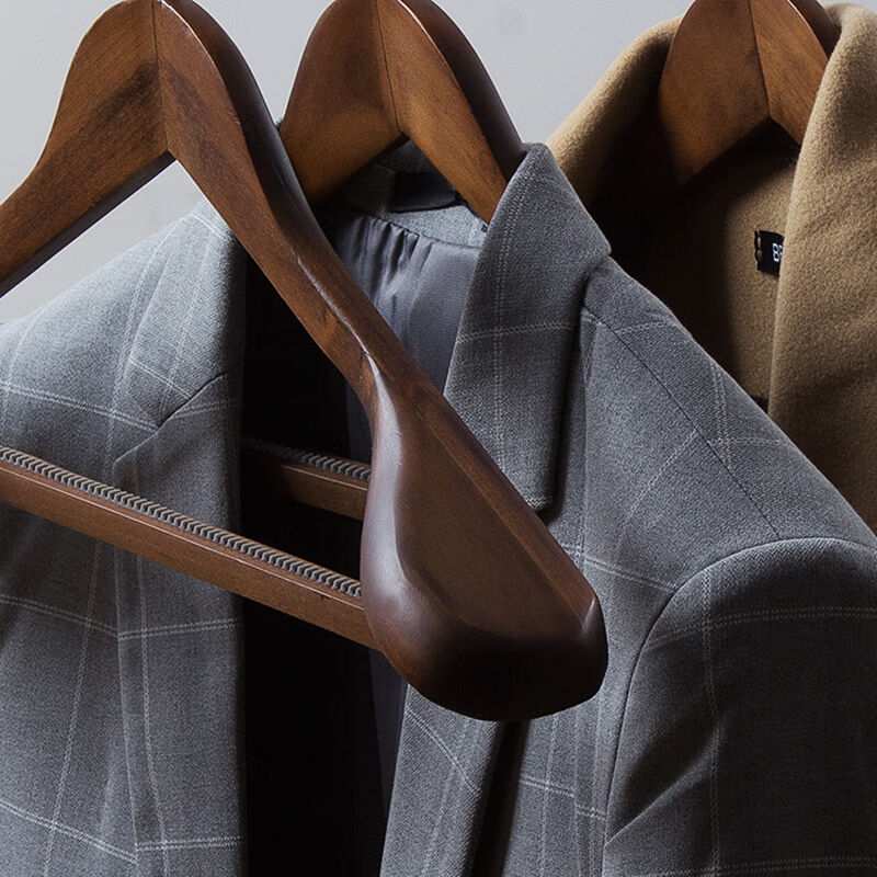 尚美德木质衣架男士加厚宽肩无痕衣挂实木防滑衣帽间复古色【3个