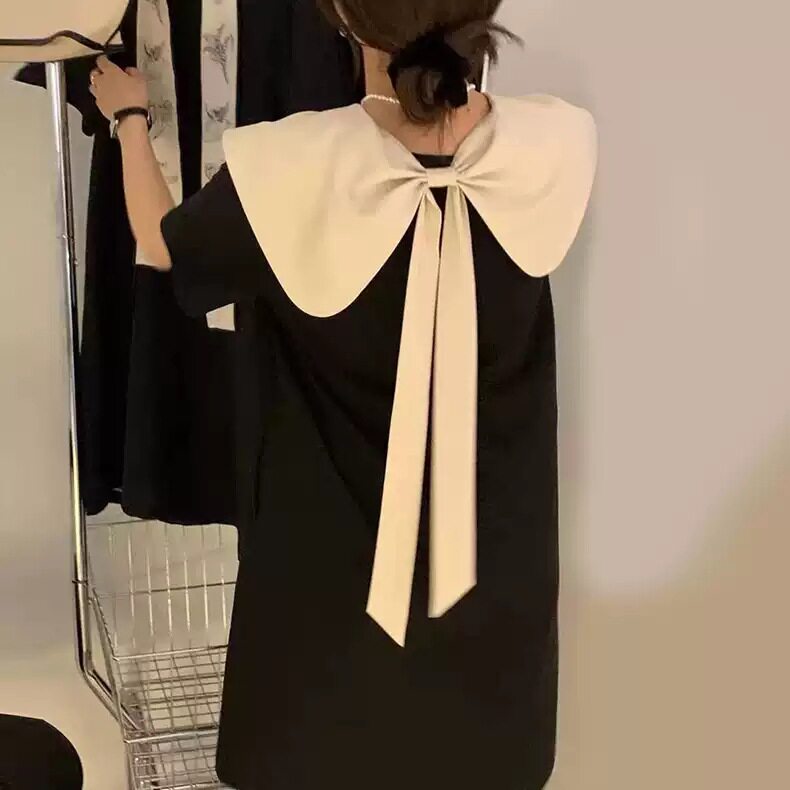 领小黑裙女大码夏季胖妹妹设计感