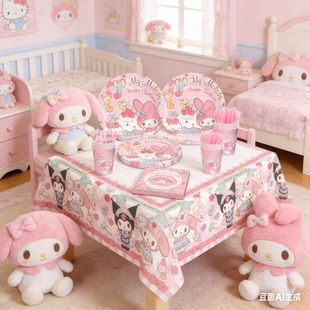 Melody美乐蒂主题生日派对装扮一次性餐具桌布粉色可爱封气氛布置