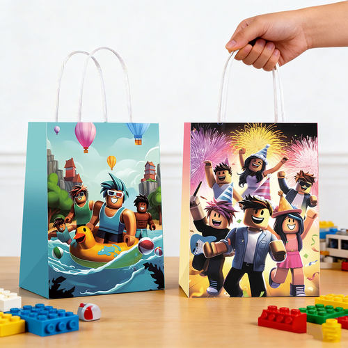 亚马逊新品虚拟世界Roblox主题生日派对礼品袋纸袋手提回礼糖果袋