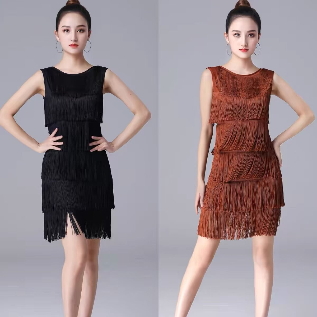 新款成人儿童多层流苏连衣裙练功服演出服比赛艺考专业拉丁舞服装