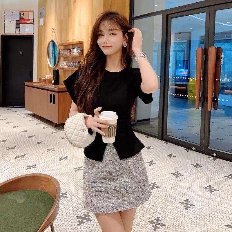 卡卡正品收腰不规则开叉上衣T恤