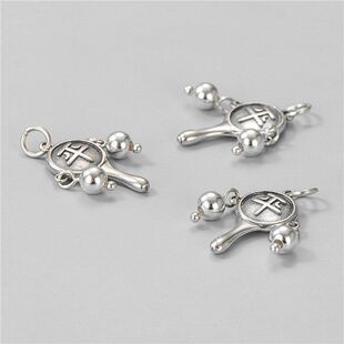 配饰挂件泰银拨浪鼓编绳平安纯银吊坠项链s925DIY手工孩子手链