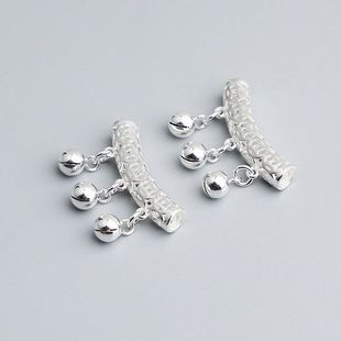 纯银银饰品吊件S925DIY铜钱手串项链编绳铃铛镂空配件吊坠弯管带