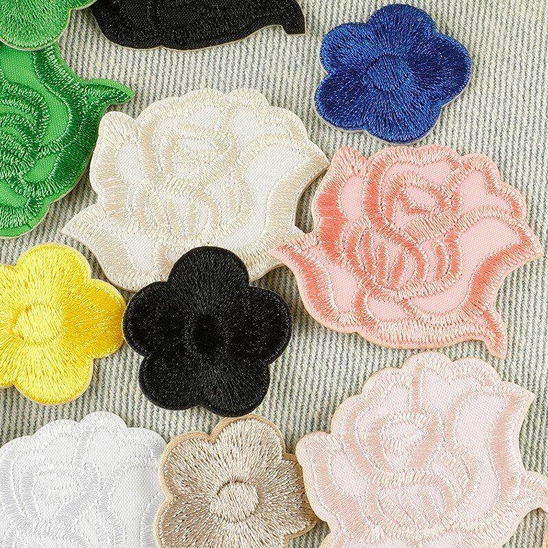 布标电脑徽章自补丁贴粘胶绣花布贴标刺绣标玫瑰花贴配饰服装辅料