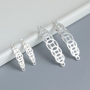 铜钱弯管饰品手链S925金钱手牌DIY手工双环纯银编绳招财项链配件