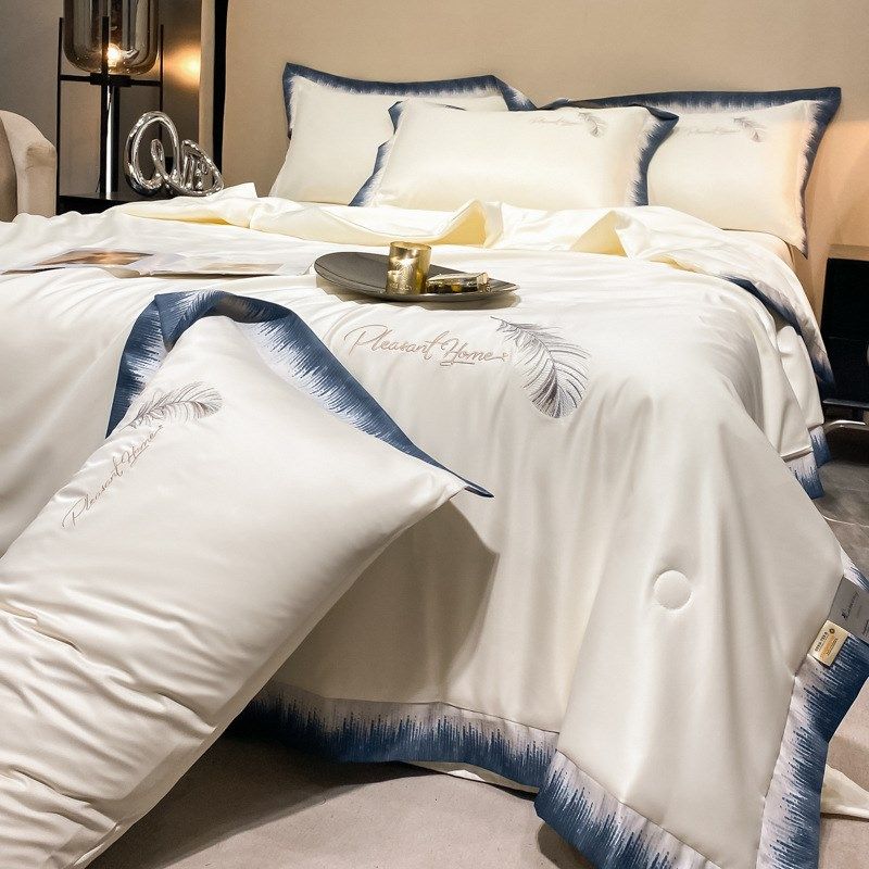 轻奢款水洗真丝刺绣数码宽边夏被四件套空调夏凉被跨境代发,床上用品,化纤被,淘宝优惠券,粉丝福利购,淘宝优惠卷