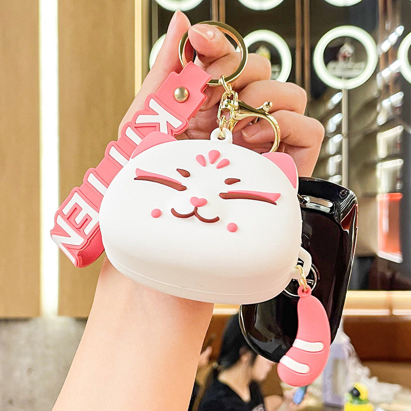 创意迷你硅胶垂尾猫咪零钱包钥匙扣生日礼物零钱硬币耳机收纳挂件