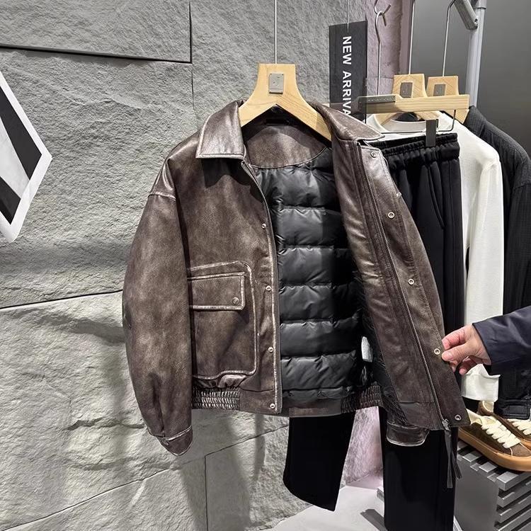 高端皮衣外套男士羽绒服男款外套调性扎染白鸭绒腔调男士羽绒服男