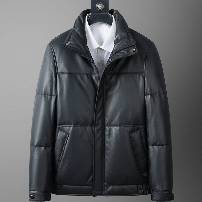 冬季新款真皮羽绒服男白鹅绒时尚皮衣中年绵羊皮外套商务夹克男士