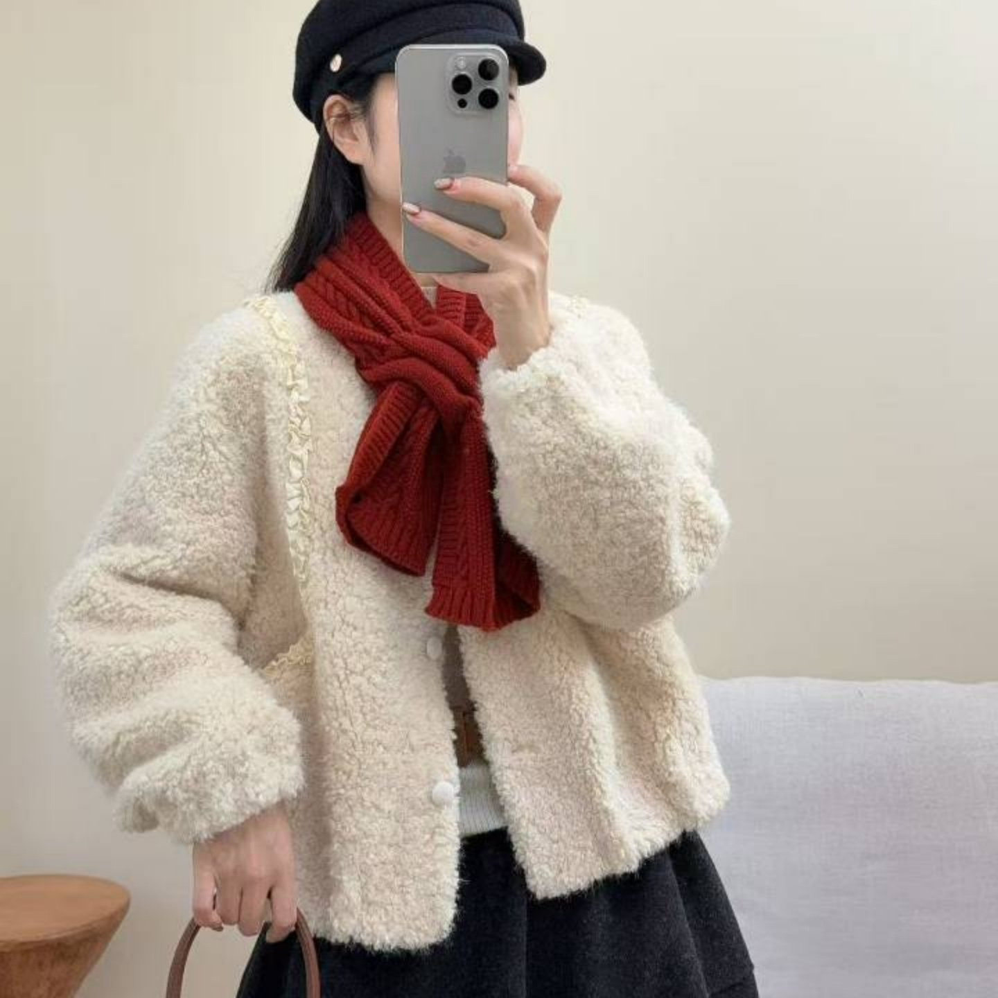 韩系风仿羊羔毛短款外套女春季新款时尚流行温柔圆领开衫保暖上衣,女装/女士精品,皮草,淘宝优惠券,粉丝福利购,淘宝优惠卷