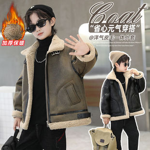 男童皮毛一体加厚保暖外套大儿童衣服加绒初中生上衣秋冬新棉衣潮