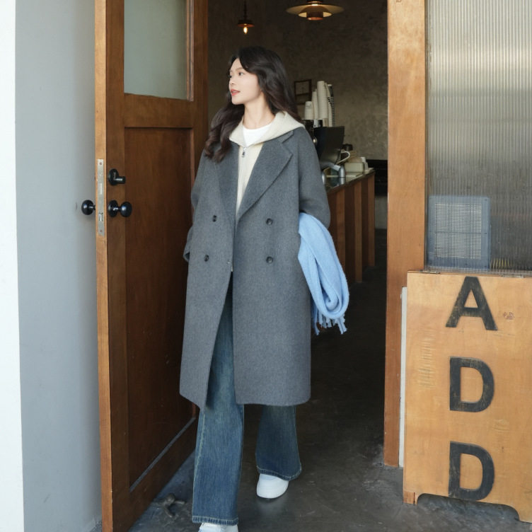 双面毛呢羊毛大衣中长款慵懒新款百搭显瘦宽松女装毛呢外套女休闲