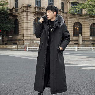 真皮毛大衣男款羽绒服超长过膝双内胆大毛领兔毛皮毛一体外套男款