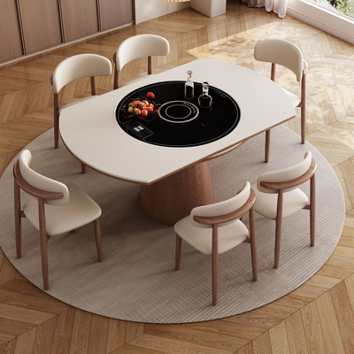 实木岩板餐桌可折叠可变圆桌