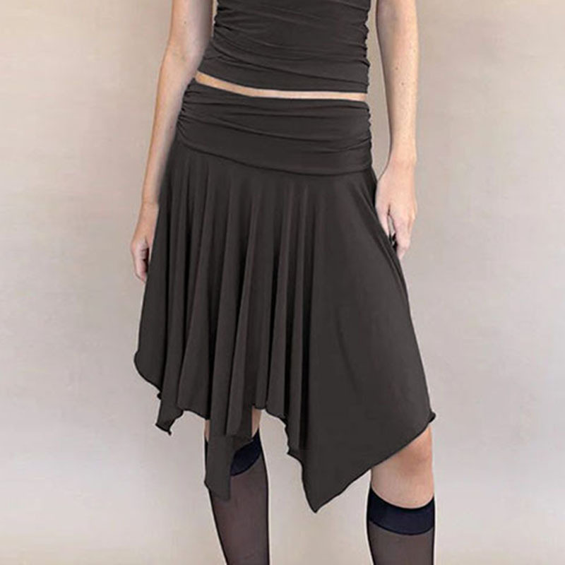 复古线头感荷叶边不规则莫代尔半身裙女气质低腰包臀显瘦百搭长裙,女装/女士精品,半身裙,淘宝优惠券,粉丝福利购,淘宝优惠卷