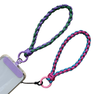 纤细编织彩色手腕网红日韩固定贴片卡片手机壳挂绳子短女款安全防丢背贴夹片挂饰宽带结实户外时尚手提撞色