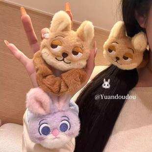 可爱卡通兔子朱迪毛绒发圈软乎乎狐狸尼克小肠圈秋冬新款 少女心