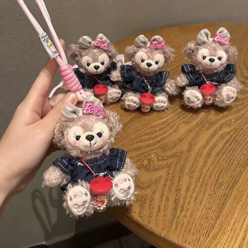 甜脸牛仔连衣裙雪莉玫包包挂件毛绒公仔配饰小熊钥匙扣挂饰礼物