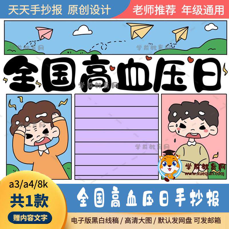 全国高血压日手抄报通用模板a3a4预防高血压主题手抄报绘画半成品