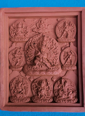 手工制作(14公分)  大威德九合集 陶土烧制擦擦小佛像