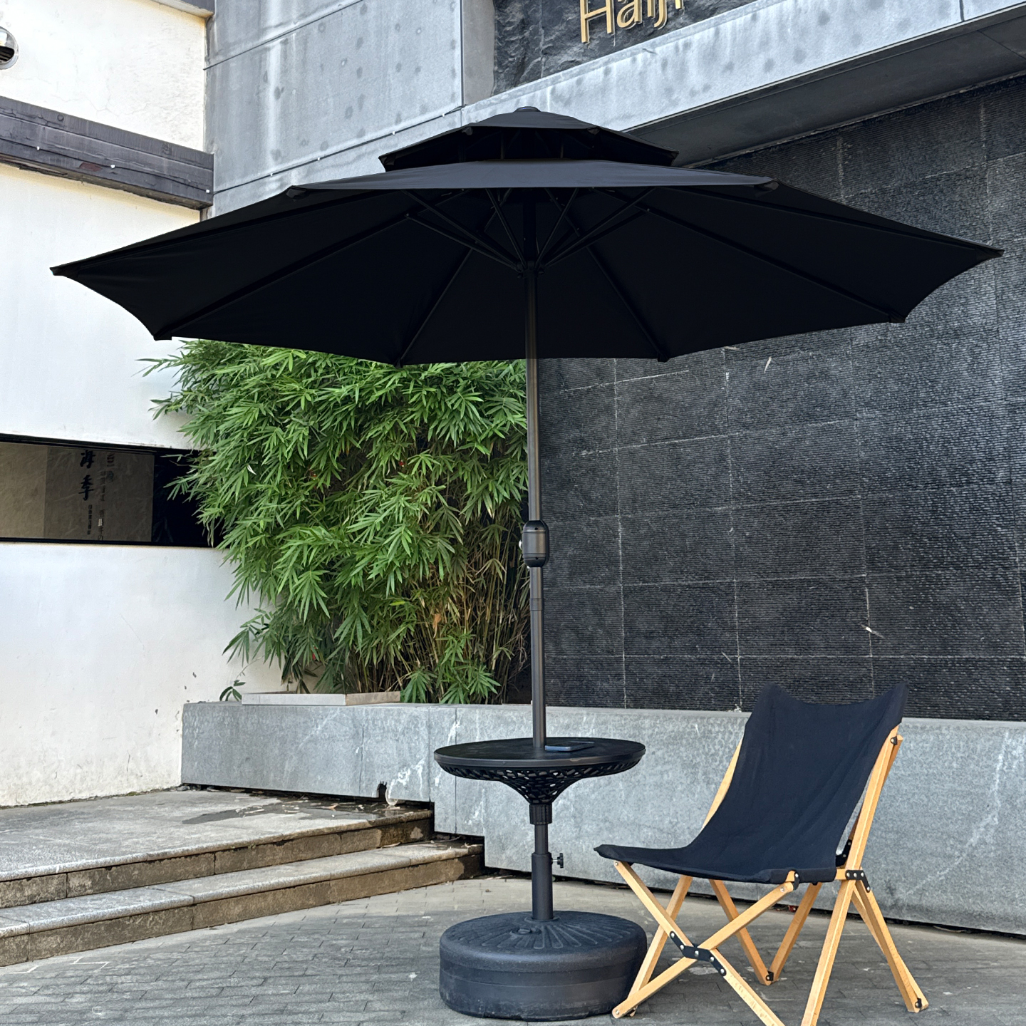 黑色太阳伞双顶中柱遮阳伞商业外摆遮阳伞圆形伞咖啡厅民宿庭院伞