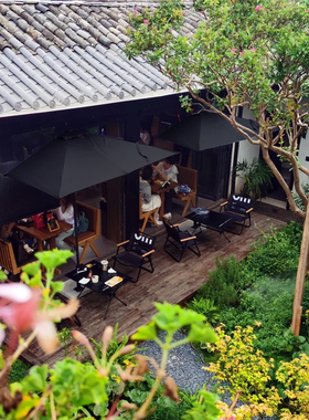 黑色网红侧边户外太阳伞 咖啡厅奶茶店外摆商用遮阳伞大伞