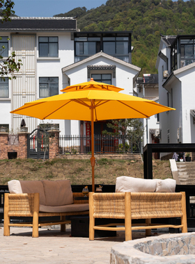 网红中式围炉煮茶仿古遮阳伞 黄色传统古风复古户外防水太阳伞