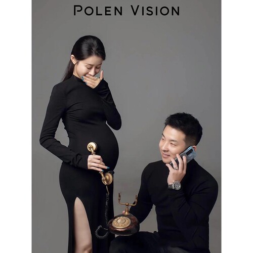 新款孕妇摄影服装黑色显瘦时尚针织孕妈大肚裙修身艺术照写真服装