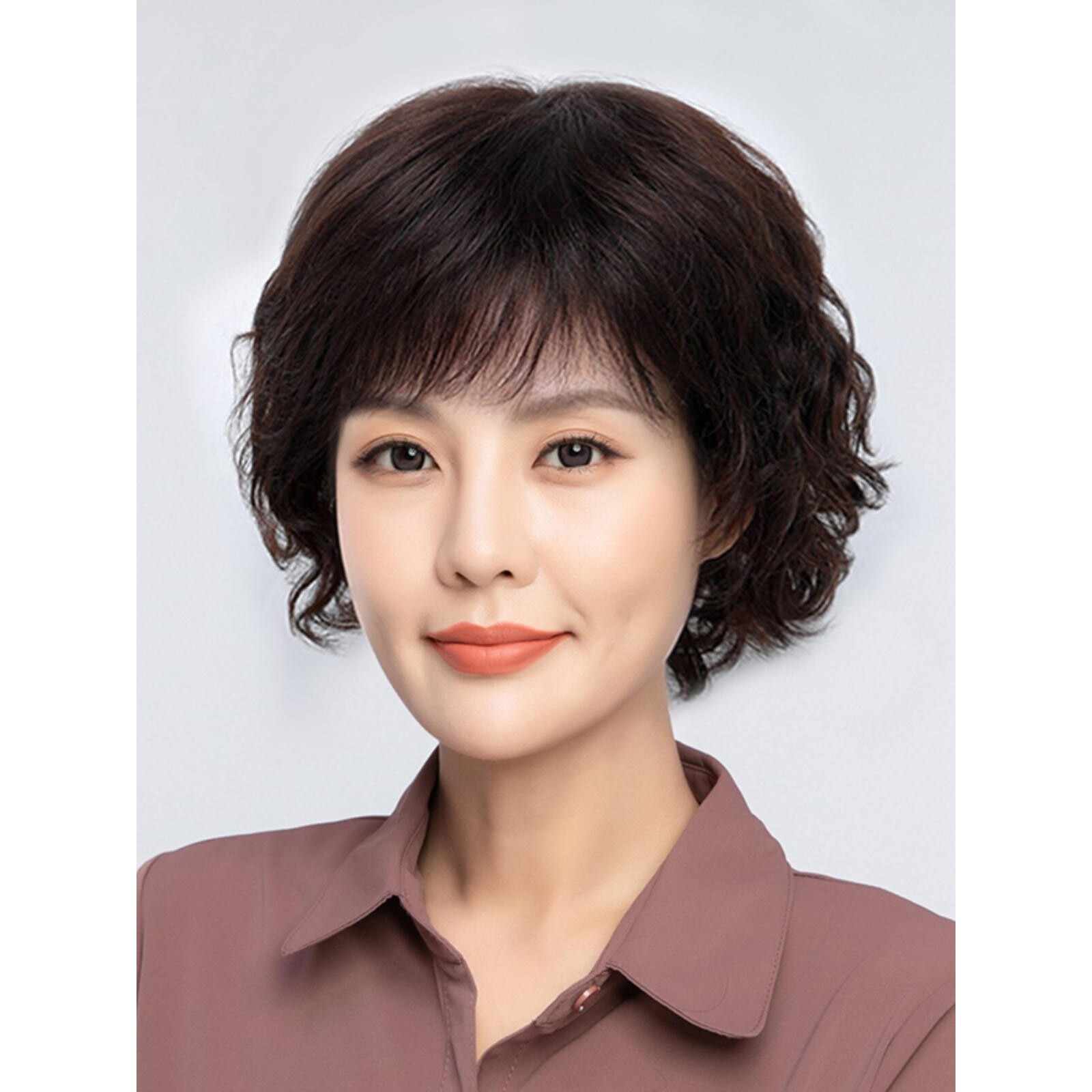 假发女短发全头套烫发真发短卷发透气中老年人妈妈光头专用假头发