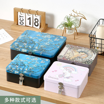 复古马口铁盒子带锁收纳盒钥匙