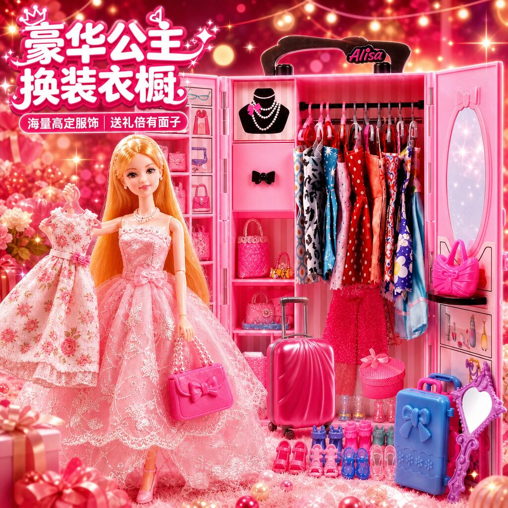 公主的粉色梦想衣橱换装娃娃套装