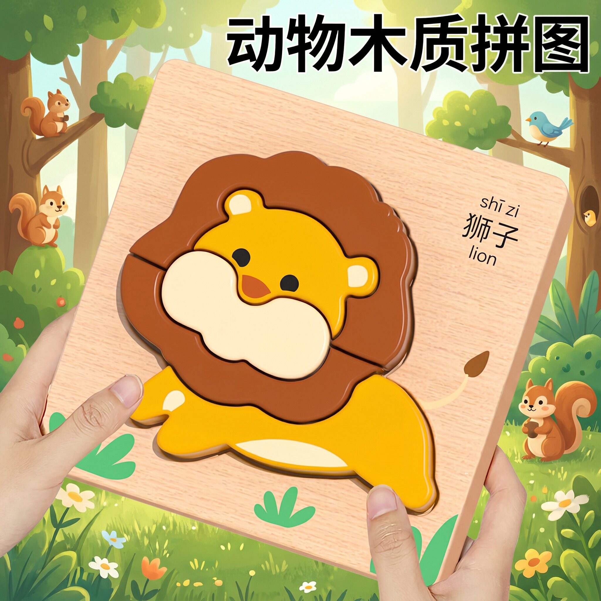 儿童益智动物拼图立体0到3岁宝宝早教认知手抓板积木启蒙木质玩具