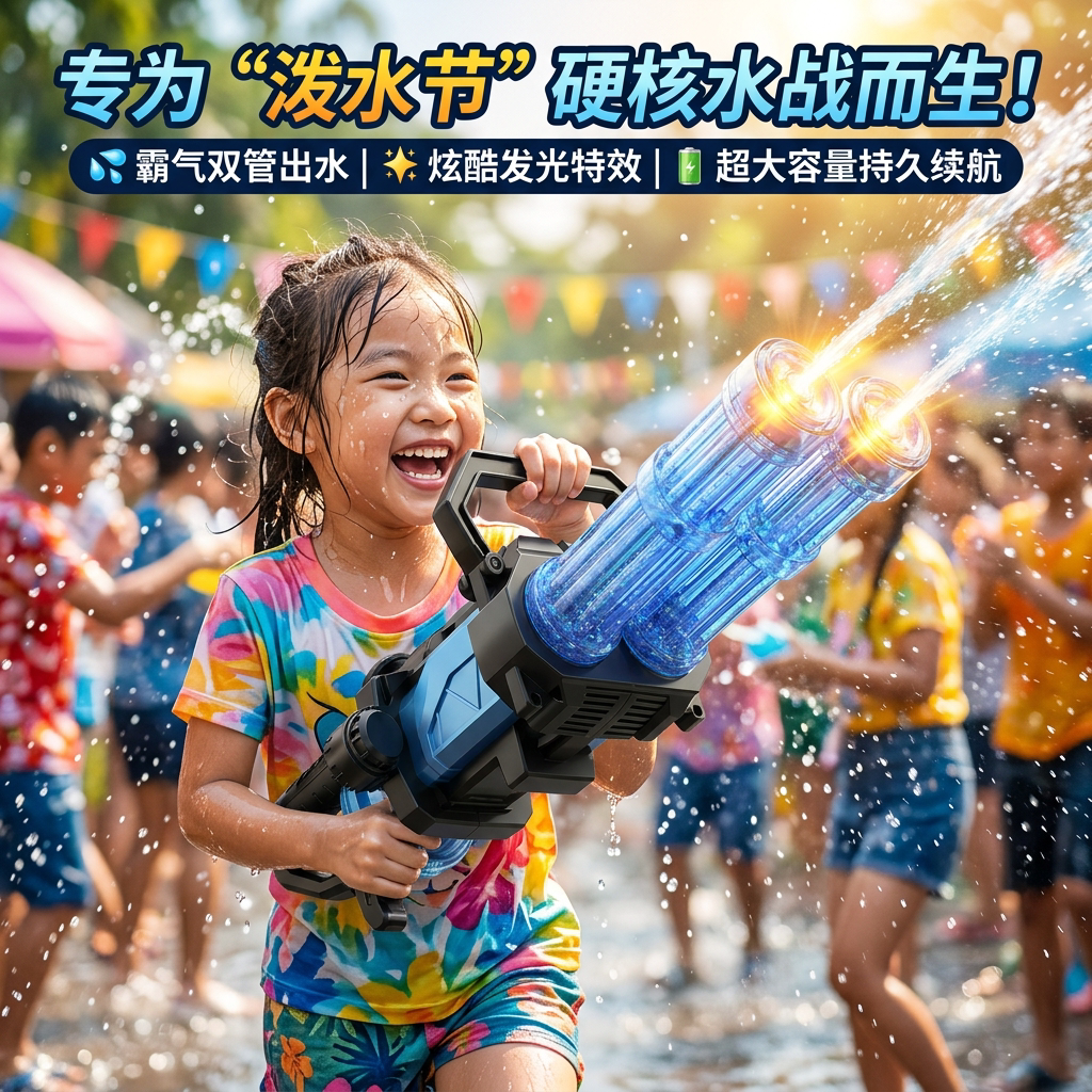 儿童火光双管加特林电动水枪