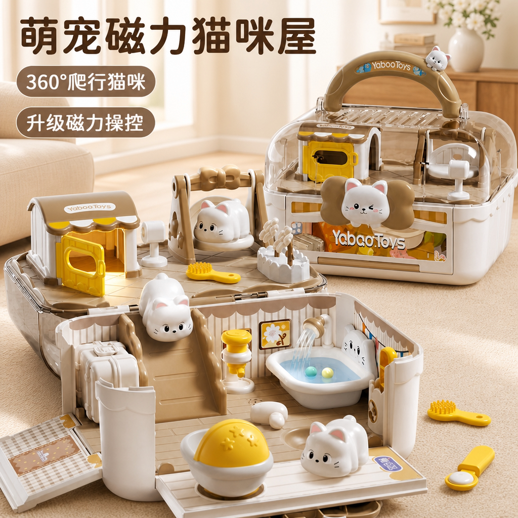 磁力猫咪娃娃屋女孩过家家玩具