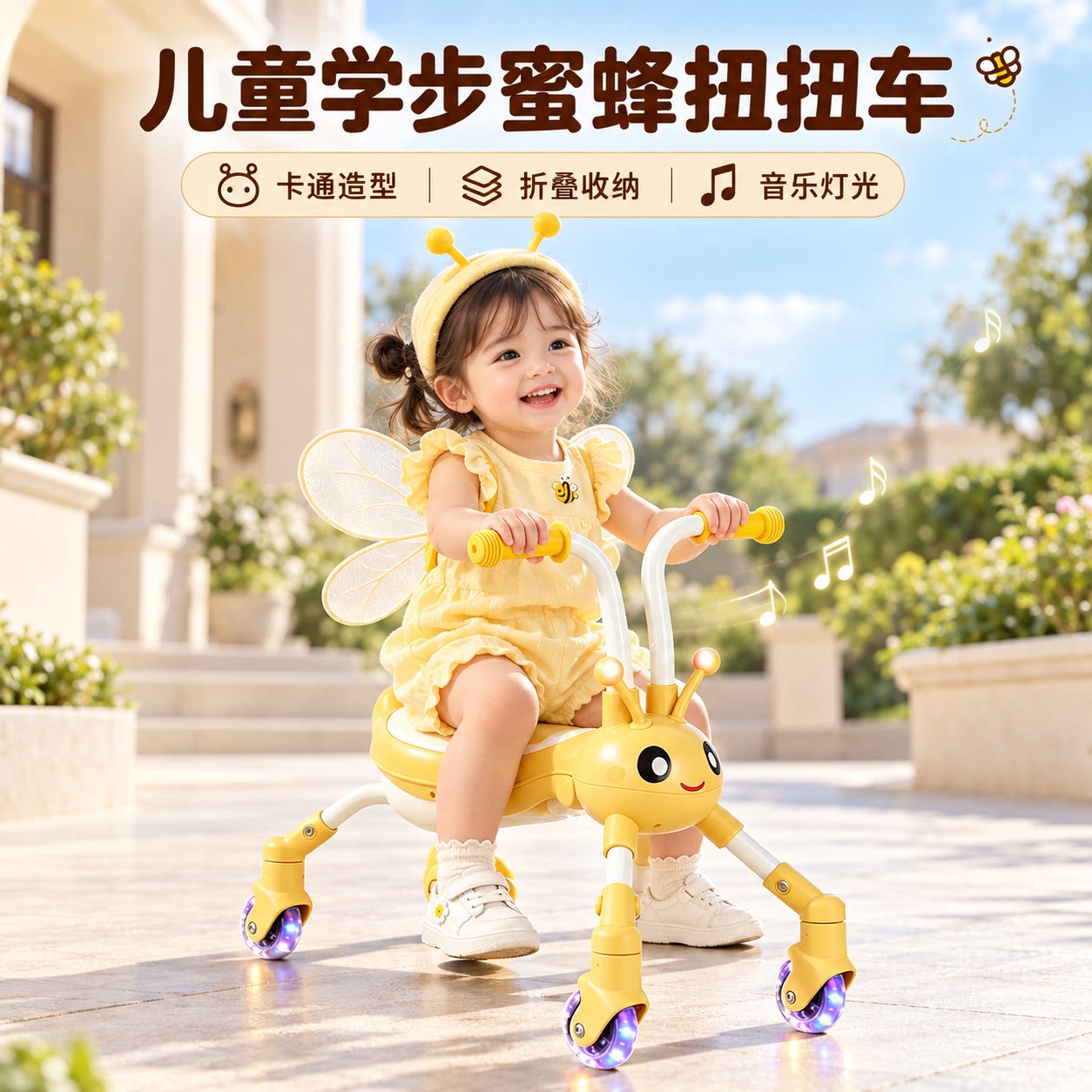 儿童蜜蜂扭扭车防侧翻静音万向轮