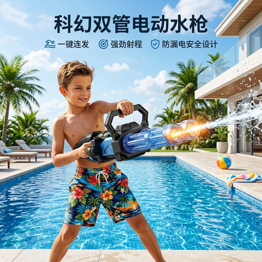 儿童火光双管加特林电动水枪