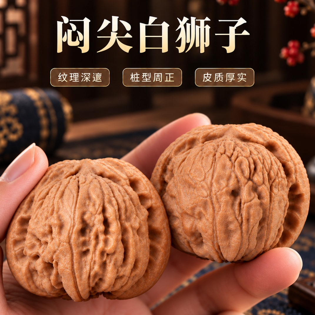白狮子文玩核桃盘玩把件送礼包