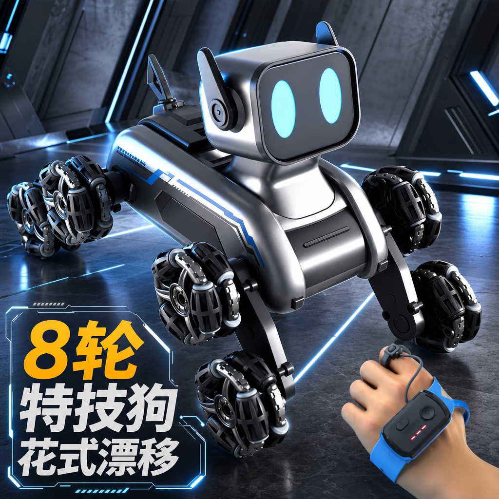 八轮特技智能机器狗遥控车玩具