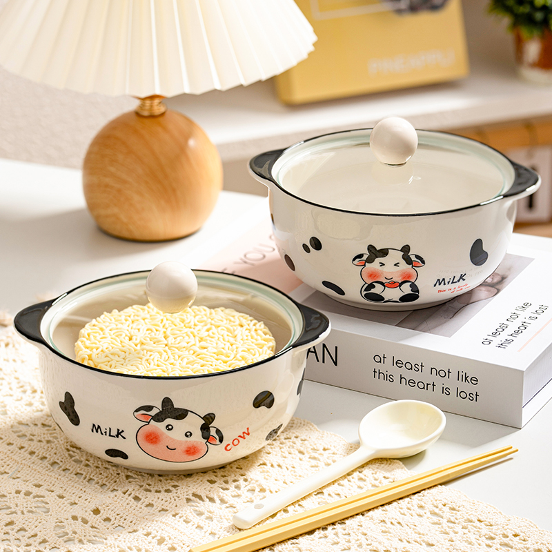 超尚陶瓷泡面碗带餐具学生防烫碗