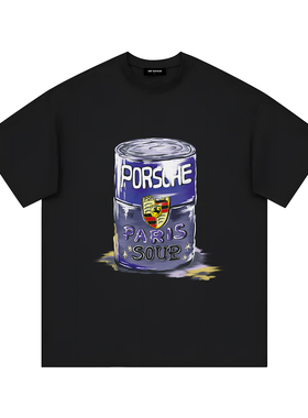 26SS恶搞小香风法式轻奢潮牌油漆桶logo手绘涂鸦宽松重磅短袖t恤