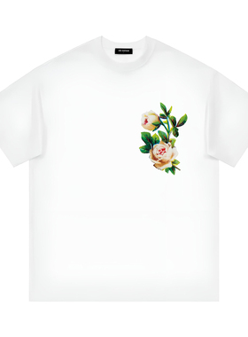 orisafour 欧式玫瑰花短袖纯棉T恤 重磅复古小众宽松轻奢情侣上衣