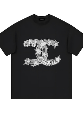 2026SS恶搞潮牌双C手绘涂鸦印花宽松半袖短袖t恤潮男女重磅纯棉